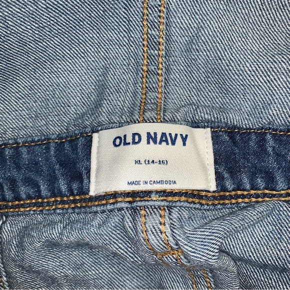 Shortalls Girl’s XL 14-16 Blue Denim Jean Overall Shorts Cut Off Raw Hem Summer - Picture 6 of 9